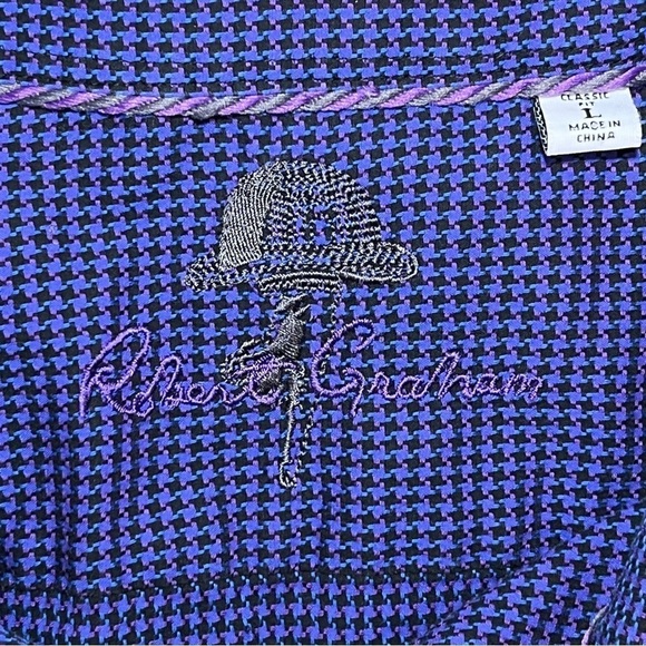 Robert Graham Shirt Mens Large Purple Button Up Houndstooth Flip Cuff Classic - Picture 4 of 12